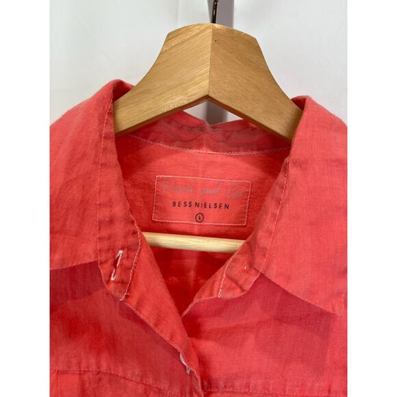 KHAKI AND CO Bess Nielsen Hand Woven Linen Button Down Shirt Coral Orange Size L - Picture 3 of 6